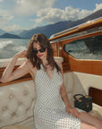 AZURIERA|Lois Silk White Polka Dot Halter Midi Wrap Dress