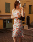AZURIERA|Silk Cherry Print Slip Dress – Floral Summer Midi Dress
