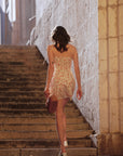 AZURIERA | Patti Pink Rose Floral Silk Mini Dress | Romantic Garden Party Dress