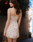 AZURIERA | Patti Pink Rose Floral Silk Mini Dress | Romantic Garden Party Dress