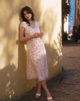 AZURIERA Patricia Silk Dress|Pink Floral Print Midi Dress