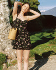 AZURIERA|Black Silk Floral Lace Mini Dress