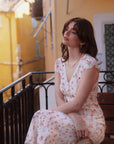 AZURIERA Patricia Silk Dress|Pink Floral Print Midi Dress