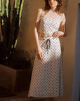AZURIERA Abdie Set: French Riviera-Inspired Polka Dot Top & A-Line Skirt
