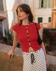 AZURIERA Rae Blouse|French-Inspired Red Summer Knit Blouse