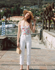 AZURIERA|Charis Silk Cherry Print Bustier Top – Floral Smocked Cami