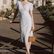 AZURIERA | Ablott Silk Dress | French White Polka Dot Wrap Dress