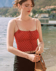 AZURIERA|Charis Silk Red Polka Dot Crop Top