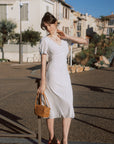 AZURIERA | Ablott Silk Dress | French White Polka Dot Wrap Dress