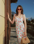 AZURIERA|Silk Cherry Print Slip Dress – Floral Summer Midi Dress