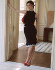 AZURIERA Marie Silk Dress – Polka Dot Midi Slip with Lace Hem