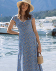 AZURIERA Bale Silk Dress|Daisy Print Short Sleeved Midi Dress