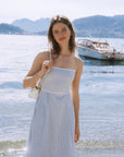 AZURIERA|Blue Gingham Lace-Up Dress – Eco Cotton Summer Midi