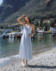 AZURIERA|Blue Gingham Lace-Up Dress – Eco Cotton Summer Midi