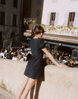 AZURIERA Macy Dress: French-Inspired Navy Polka Dot Mini Dress