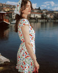 AZURIERA|Silk Cherry Wrap Mini Dress – Romantic Summer floral dress