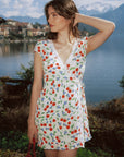 AZURIERA|Silk Cherry Wrap Mini Dress – Romantic Summer floral dress