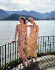 AZURIERA|Silk Watercolor Floral Slip Dress – Summer Midi Elegance