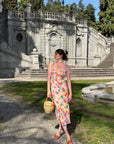 AZURIERA|Silk Watercolor Floral Slip Dress – Summer Midi Elegance