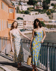 Citrine Lemon Printed Silk Dress|AZURIERA