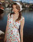 AZURIERA|Silk Cherry Wrap Mini Dress – Romantic Summer floral dress