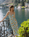 AZURIERA|Silk Citrus Print Slip Dress – Blue Summer Midi Dress