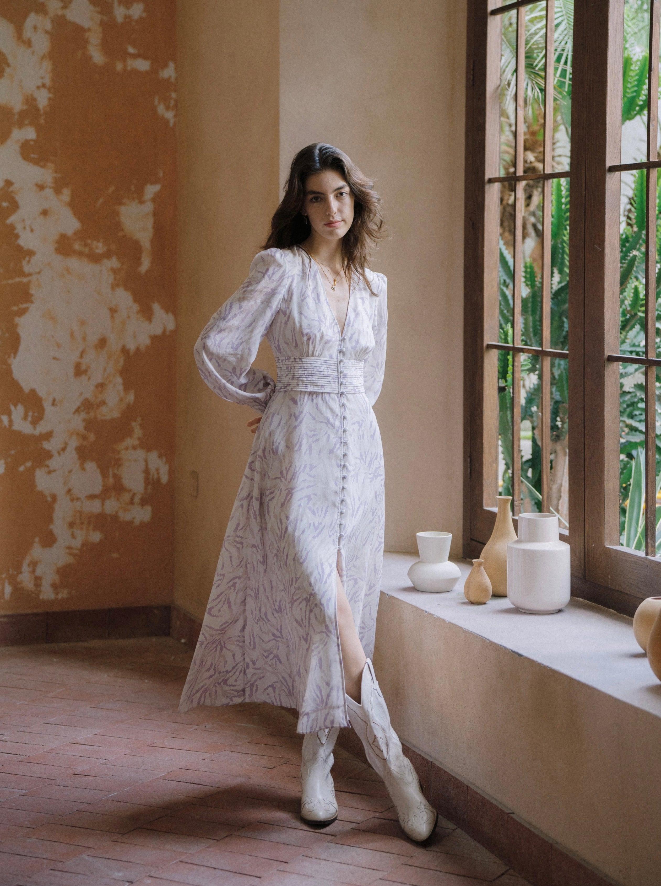 Isla Zebra Printed Maxi Silk Dress｜AZURIERA