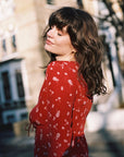 Women's Red Floral Silk Top|Azuriera