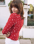 Women's Red Floral Silk Top|Azuriera