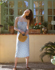 French Chic Floral Daisy Summer Midi Silk Dress|AZURIERA