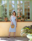 French Chic Floral Daisy Summer Midi Silk Dress|AZURIERA