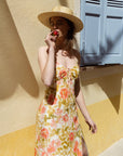French Chic Summer Floral Midi Silk Dress|AZURIERA