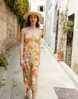 French Chic Summer Floral Midi Silk Dress|AZURIERA