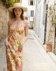 French Chic Summer Floral Midi Silk Dress|AZURIERA
