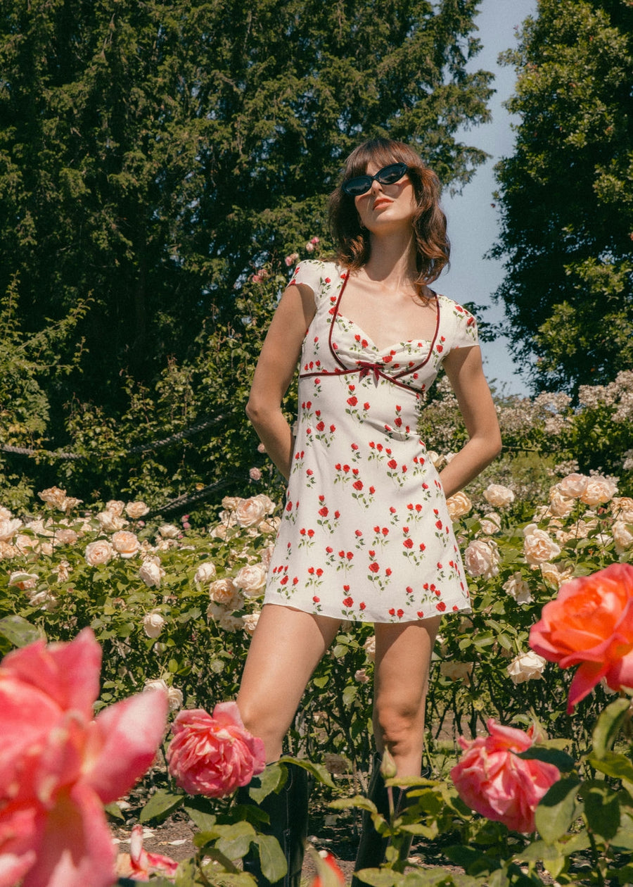 Rosa White Floral Silk Dress | AZURIERA