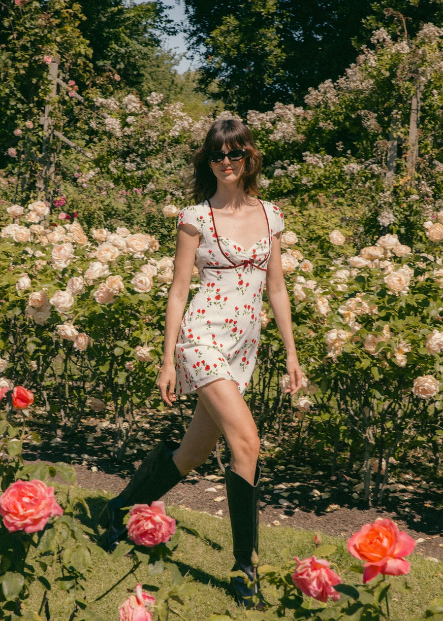 Rosa White Floral Silk Dress | AZURIERA