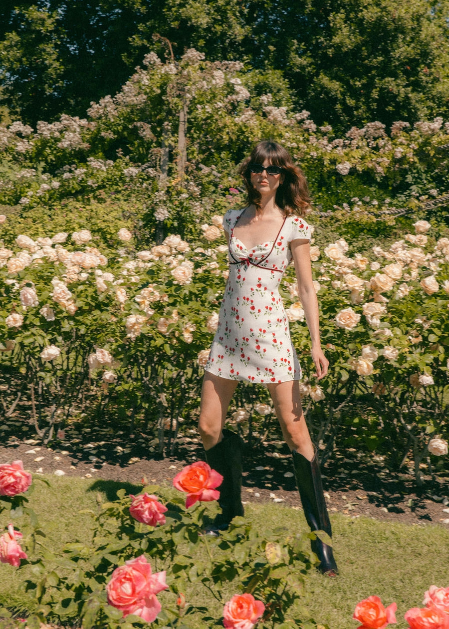 Rosa White Floral Silk Dress | AZURIERA