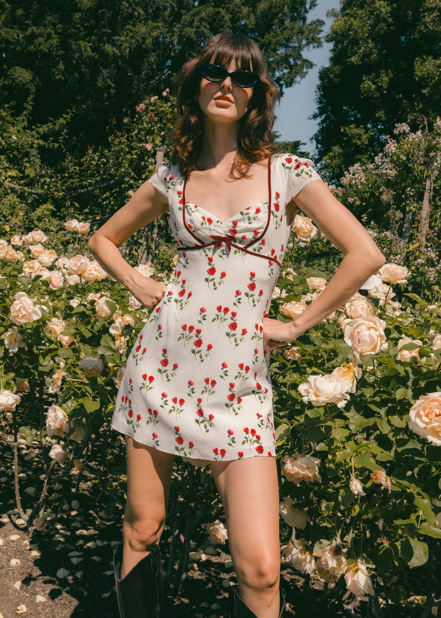 Rosa White Floral Silk Dress | AZURIERA