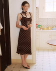 AZURIERA Floy Silk Polka Dot Slip Dress with Ruffle Trim