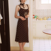 AZURIERA Floy Silk Polka Dot Slip Dress with Ruffle Trim