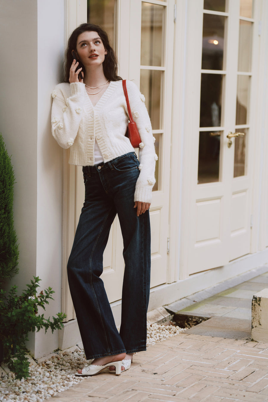 AZURIERA Wendy Cardigan – Wool Blend Cable Knit with Floral Details