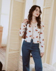 AZURIERA Delia Silk Top – Floral Polka Dot Silk Blouse with Tie Front