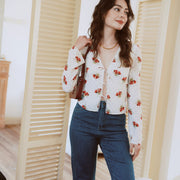 AZURIERA Delia Silk Top – Floral Polka Dot Silk Blouse with Tie Front