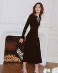AZURIERA Alvira Knit Dress – Elegant Black Long Sleeve Midi Dress