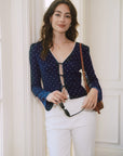 AZURIERA Delia Silk Top – Navy Polka Dot Long Sleeve Tie Blouse