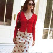 AZURIERA Susy Silk Skirt – Floral Polka Dot Bias Cut Lace Hem