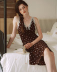 AZURIERA Marie Silk Polka Dot Slip Dress with Lace Trim