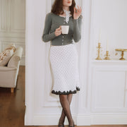 AZURIERA Fiona Knit Top – Ribbed Cardigan with Lace Trim