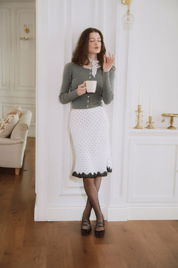 AZURIERA Fiona Knit Top – Ribbed Cardigan with Lace Trim