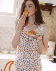 AZURIERA Marie Silk Slip Dress Croissant Print with Lace Trim